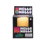 Yellow NEE DOH Mello Mallo Squishy Fidget Toy in black retail packaging.