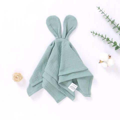 Personalised Bunny Ears Green Cotton Muslin Baby Comforter - My Little Thieves