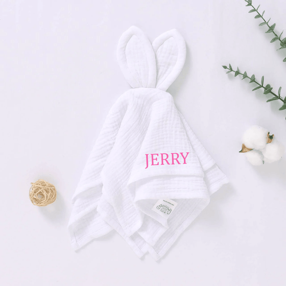Personalised Bunny Ears White Cotton Muslin Baby Comforter - My Little Thieves