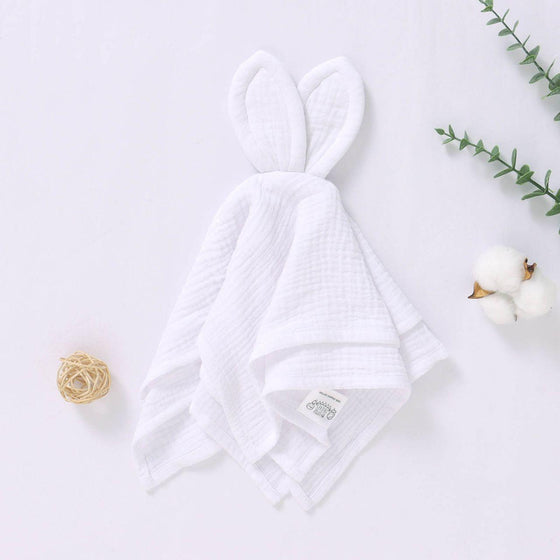Personalised Bunny Ears White Cotton Muslin Baby Comforter - My Little Thieves