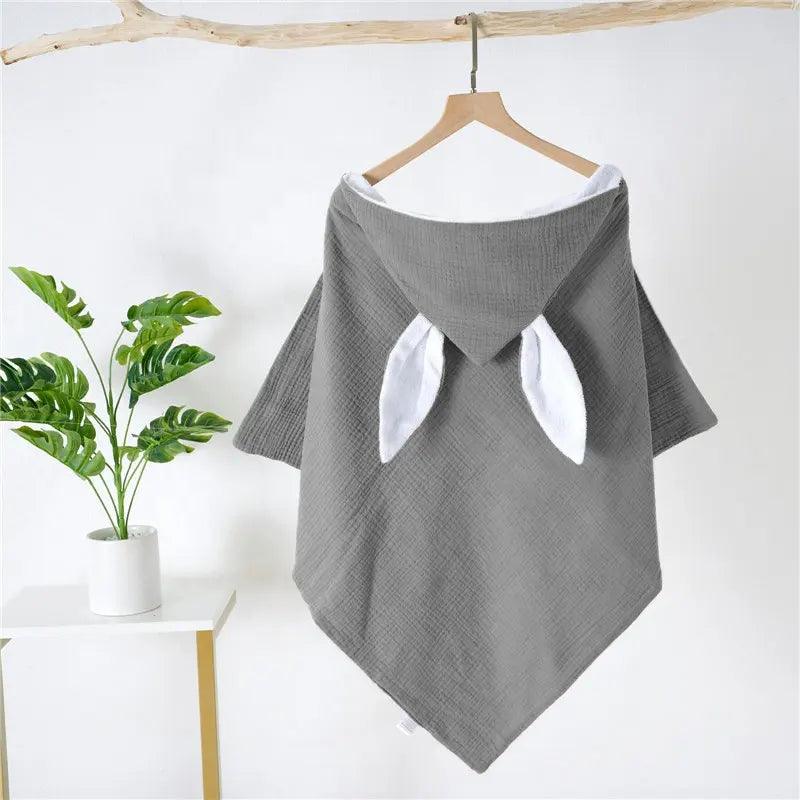  Personalised Grey Bunny Ears Cotton Muslin Hooded Towel - My Little Thieves