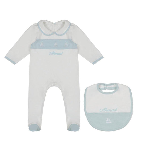 Personalised Organic Cotton Sailboat Sleepsuit & Bib Set - My Little Thieves