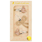 Pink christmas trees (pair) & large gold bow hair Clip - Trio Gift Set - My Little Thieves