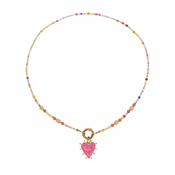 Rainbow Beaded Necklace Pink Heart | Kids Jewelry - My Little Thieves
