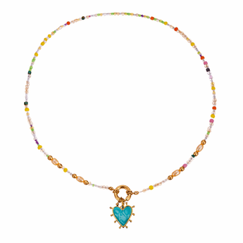 Rainbow Beaded Necklace Turquoise Heart | Kids Jewelry - My Little Thieves
