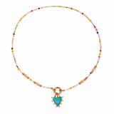 Rainbow Beaded Necklace Turquoise Heart | Kids Jewelry - My Little Thieves