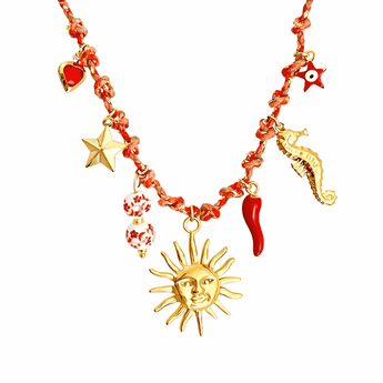 Red Braided Charm Necklace Sun & Seahorse | Kids Jewelry - My Little Thieves