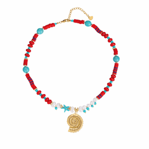 Red & Turquoise Beaded Necklace Shell Charm | Kids Jewelry - My Little Thieves