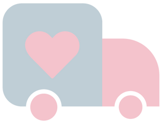 Pastel delivery truck icon with heart design representing same-day delivery service in UAE by My Little Thieves