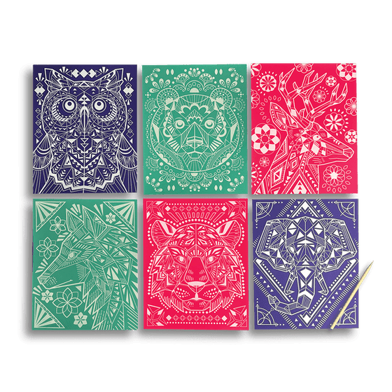 Scratch and Shine Foil Scratch Art Kit - Geometric Animals - My Little Thieves