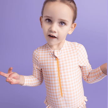 Swim Essentials Apricot Orange Girls Long Sleeve Swimsuit | Kids Swim - My Little Thieves