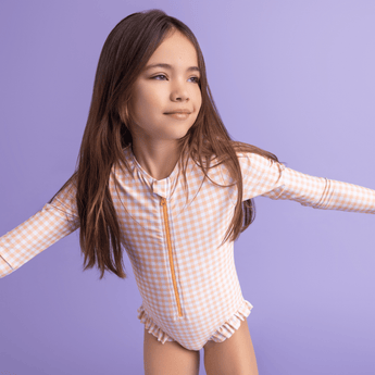 Swim Essentials Apricot Orange Girls Long Sleeve Swimsuit | Kids Swim - My Little Thieves