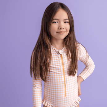 Swim Essentials Apricot Orange Girls Long Sleeve Swimsuit | Kids Swim - My Little Thieves
