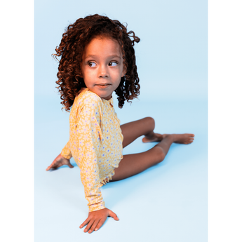 Swim Essentials Florish Yellow Girls Long Sleeve Swimsuit | Kids Swim - My Little Thieves