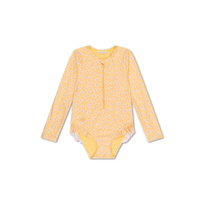 Swim Essentials Florish Yellow Girls Long Sleeve Swimsuit | Kids Swim - My Little Thieves