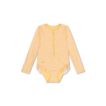 Swim Essentials Florish Yellow Girls Long Sleeve Swimsuit | Kids Swim - My Little Thieves