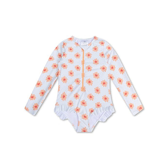 Swim Essentials Flower Hearts Girls Long Sleeve Swimsuit | Kids Swim - My Little Thieves