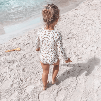 Swim Essentials Khaki Leopard Girls Long Sleeve Swimsuit | Kids Swimwear - My Little Thieves