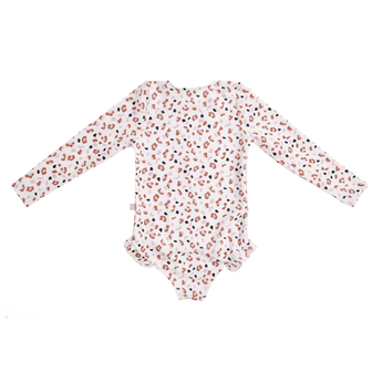 Swim Essentials Khaki Leopard Girls Long Sleeve Swimsuit | Kids Swimwear - My Little Thieves