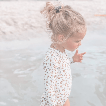 Swim Essentials Khaki Leopard Girls Long Sleeve Swimsuit | Kids Swimwear - My Little Thieves