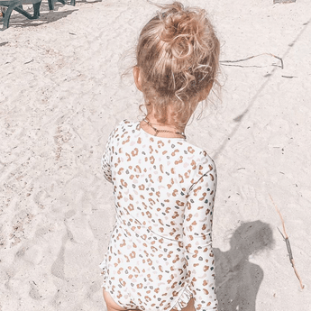 Swim Essentials Khaki Leopard Girls Long Sleeve Swimsuit | Kids Swimwear - My Little Thieves