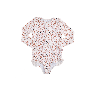 Swim Essentials Khaki Leopard Girls Long Sleeve Swimsuit | Kids Swimwear - My Little Thieves