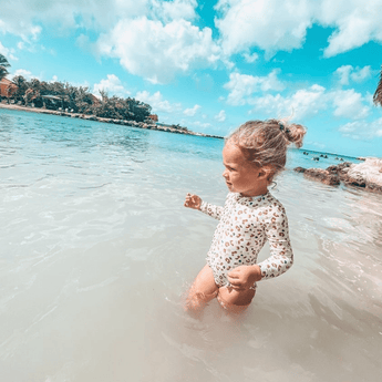 Swim Essentials Khaki Leopard Girls Long Sleeve Swimsuit | Kids Swimwear - My Little Thieves