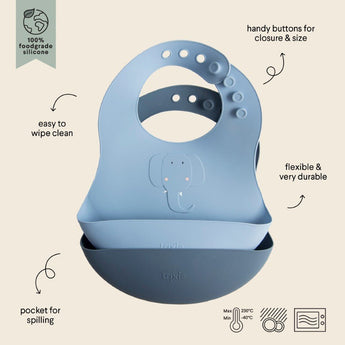 Trixie Silicone Baby Bib | Easy Clean Food Grade With Spill Pocket - My Little Thieves