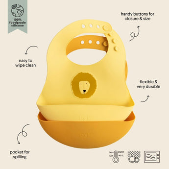 Trixie Silicone Baby Bib | Easy Clean Food Grade With Spill Pocket - My Little Thieves