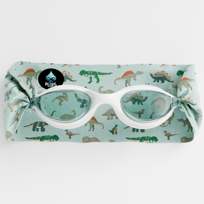 Waterplops White Junior Swimming Goggles Ultra Soft Band With Green Dinosaurs | Swim Accessories - My Little Thieves