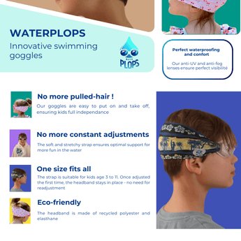 Waterplops White Junior Swimming Goggles Ultra Soft Band With Surf | Swim Accessories - My Little Thieves