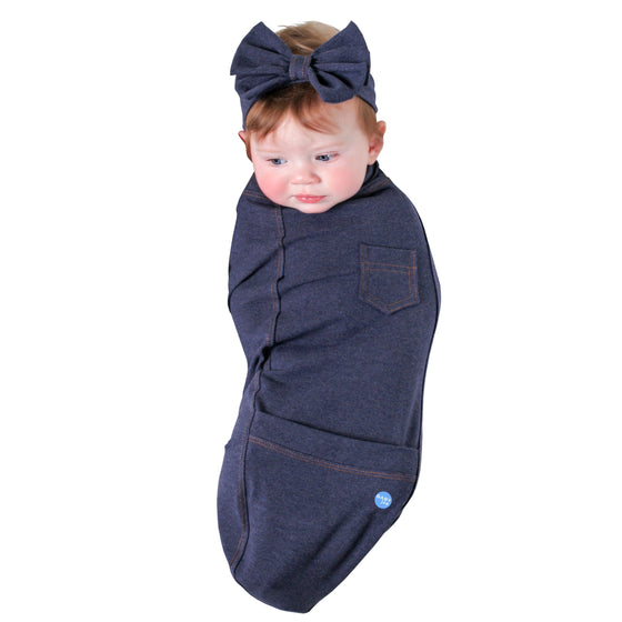 Blue Jean Swaddle with Hat and Announcement Card - My Little Thieves