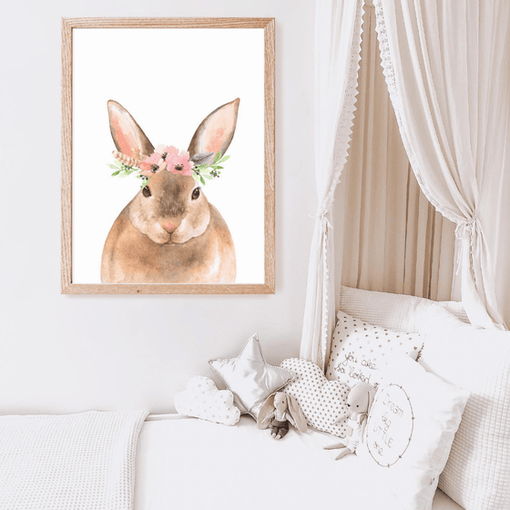 Floral Watercolour Bunny Wall Art Print - My Little Thieves