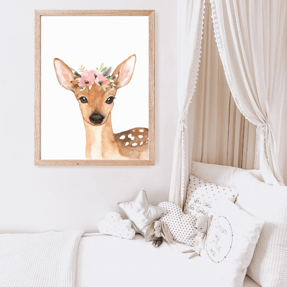 Floral Watercolour Deer Wall Art Print - My Little Thieves