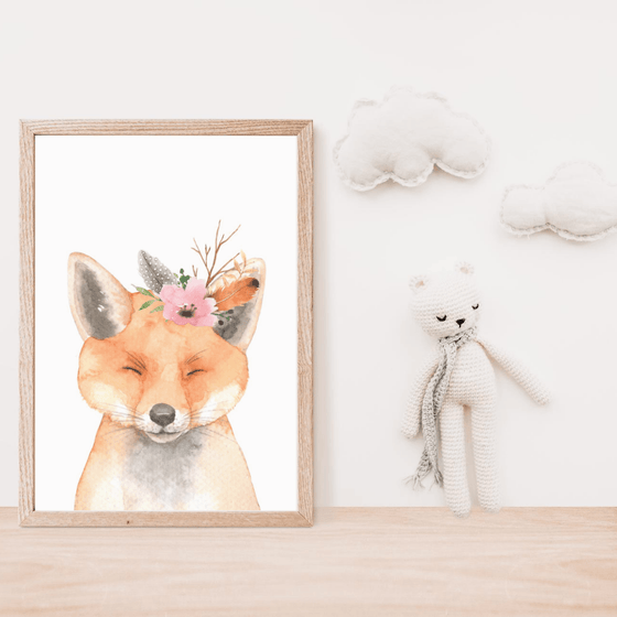 Floral Watercolour Fox Wall Art Print - My Little Thieves