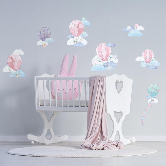 Hot Air Balloons and Clouds Wall Stickers - Pink - My Little Thieves
