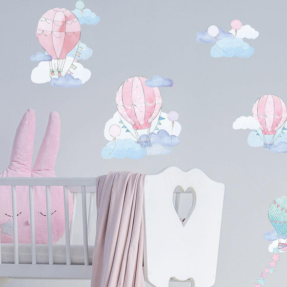 Hot Air Balloons and Clouds Wall Stickers - Pink - My Little Thieves