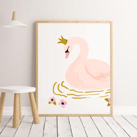 Pink Floral Swan Wall Art Print - My Little Thieves