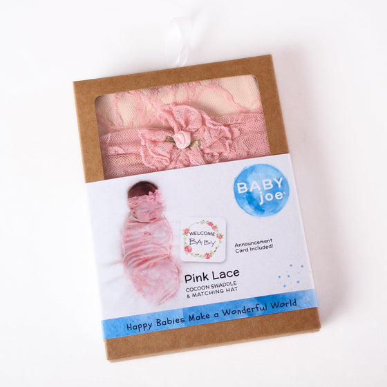 Pink Lace Swaddle with Hat and Announcement Card - My Little Thieves