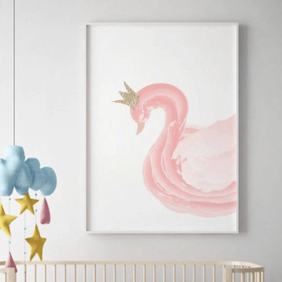 Pink Swan Glitter Crown Wall Art Print - My Little Thieves