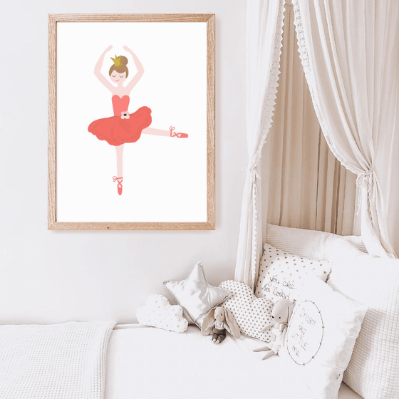 Red Floral Ballerina Wall Art Print - My Little Thieves