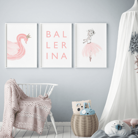 Set of 3 - Pink Ballerina Swan Wall Art Prints - My Little Thieves