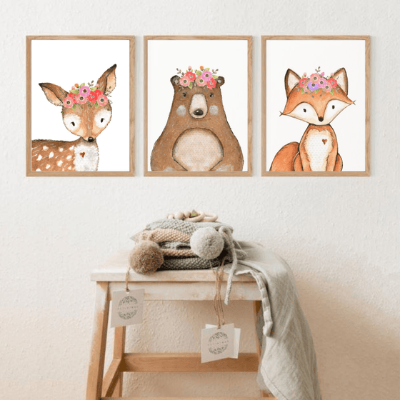 Set of 3 - Woodland Watercolour Animals Wall Art Prints - My Little Thieves