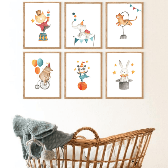 Set of 6 - Circus Animals Watercolour Wall Art Prints - My Little Thieves