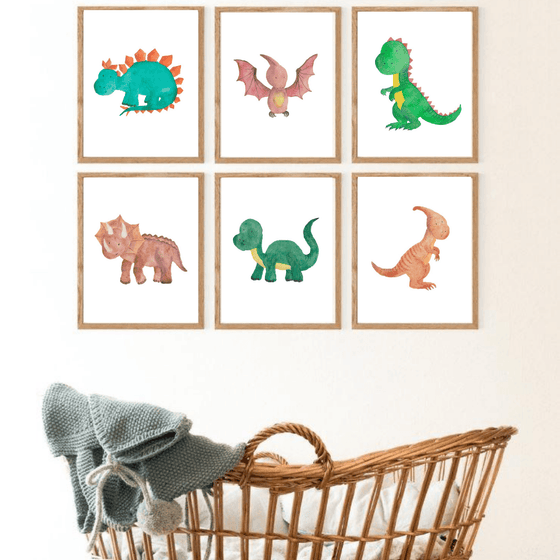 Set of 6 - Dinosaur Watercolour Wall Art Prints - My Little Thieves