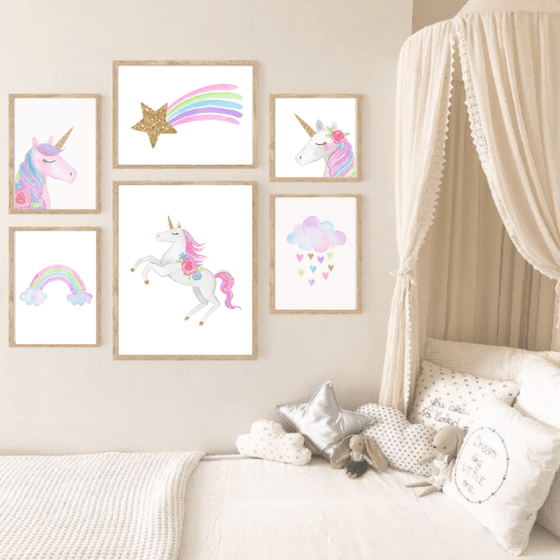 Set of 6 - Watercolour Unicorn & Cloud Wall Art Prints - My Little Thieves