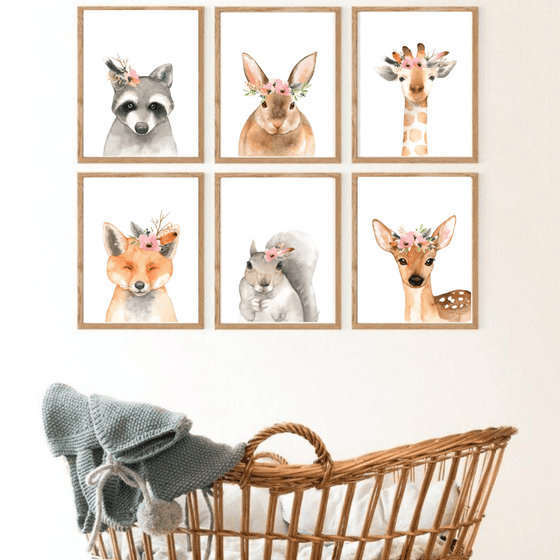Set of 6 - Watercolour Woodland Animals Wall Art Prints - My Little Thieves