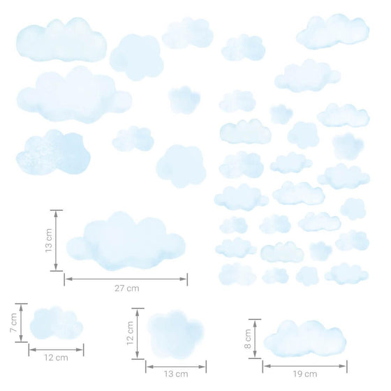 Watercolour Blue Clouds - set of 38 wall stickers - My Little Thieves