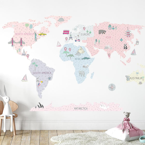 Wonders of the World Map Wall Sticker - Medium - My Little Thieves